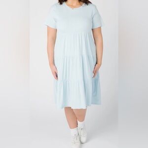 Brass & Roe by CTS Summer Ribbed Tiered Midi Dress XXL Blue‎ Stretch Knit Ruffle